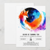 パステルカラーの森のキツネの誕生日パーティー 招待状 (正面/裏面)