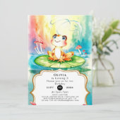 パステルカラーの楽しいカエルの誕生日 招待状 (スタンド正面)