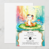 パステルカラーの楽しいカエルの誕生日 招待状 (正面/裏面)