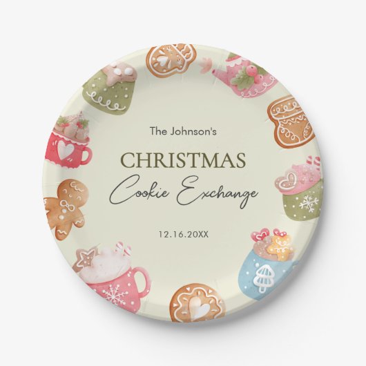 パステルカラーの楽しいクリスマスクッキー交換会パーティー ペーパープレート (正面)
