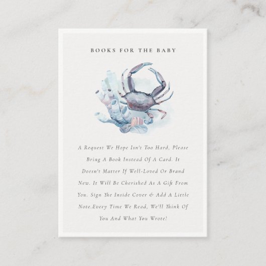パステルカラーの水中カニ珊瑚の赤ちゃんシャワー用の本 エンクロージャーカード (正面)