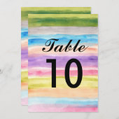 パステルカラーの水彩テーブルナンバー 招待状 (正面/裏面)