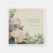 パステルカラーの水彩ローズ ピオニー フラワーのウェディング スタンダードカクテルナプキン (正面)