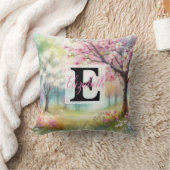 パステルカラーの水彩画の花にモノグラムの名前 クッション (ブランケット)