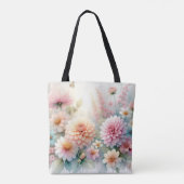 パステルカラーの水彩画の花にモノグラムの名前 トートバッグ (裏面)