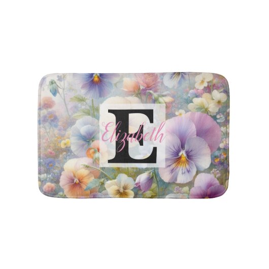 パステルカラーの水彩画の花にモノグラムの名前 バスマット (正面)