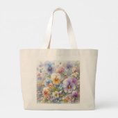 パステルカラーの水彩画の花にモノグラムの名前 ラージトートバッグ (裏面)