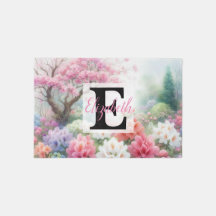 パステルカラーの水彩画の花にモノグラムの名前　Ｔｈ