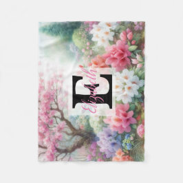 パステルカラーの水彩画の花にモノグラムの名前 Th フリースブランケット