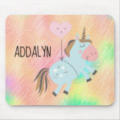パステルカラーの水彩画ピンクとベイビーブルーのユニコーン風船 マウスパッド (正面)