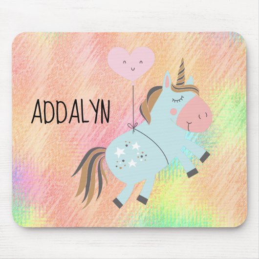 パステルカラーの水彩画ピンクとベイビーブルーのユニコーン風船 マウスパッド (正面)