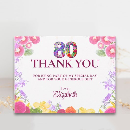 パステルカラーの水彩花で感謝の気持ちを伝える80歳の誕生日 ポストカード