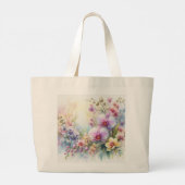 パステルカラーの水彩花にモノグラムの名前  ラージトートバッグ (裏面)