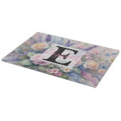 パステルカラーの水彩花のモノグラム名 カッティングボード (角)