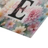パステルカラーの水彩花のモノグラム名 カッティングボード (角)