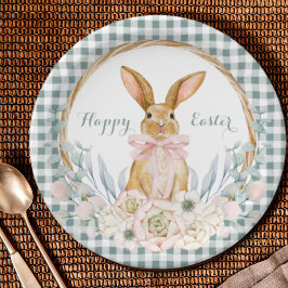 パステルカラーの水彩花輪イースター ペーパープレート