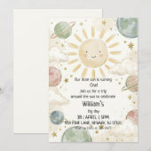 パステルカラーの水彩 天体 太陽 誕生日 招待状 (正面/裏面)