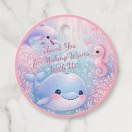 パステルカラーの海の中の誕生日・クジラ・イルカパーティー フェイバータグ