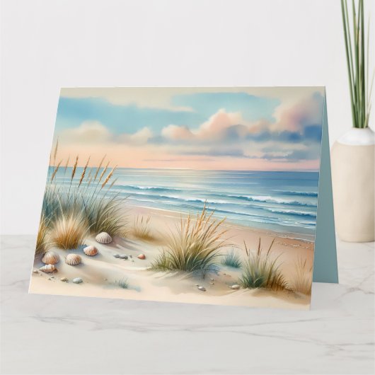パステルカラーの海岸砂丘の水彩画 カード (正面)