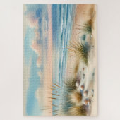 パステルカラーの海岸砂丘の水彩画 ジグソーパズル (縦)