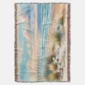 パステルカラーの海岸砂丘の水彩画 スローブランケット (正面縦)
