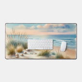 パステルカラーの海岸砂丘の水彩画 デスクマット (キーボード&マウス)