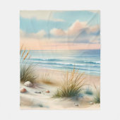 パステルカラーの海岸砂丘の水彩画 フリースブランケット (正面)