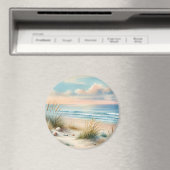 パステルカラーの海岸砂丘の水彩画 マグネット (インサイチュ (食洗機))