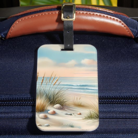 パステルカラーの海岸砂丘の水彩画 ラゲッジタグ (正面インサイチュ2)