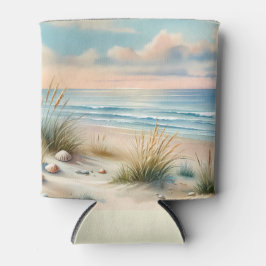 パステルカラーの海岸砂丘の水彩画 缶クーラー