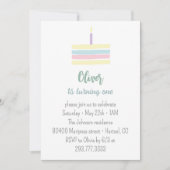 パステルカラーの淡いラベンダーケーキ 1歳の誕生日パーティー 招待状 (正面)