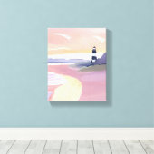 パステルカラーの灯台 | 海岸のビーチショアの水彩画 キャンバスプリント (インサイチュ (ウッドフロア))