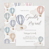 パステルカラーの熱気球　性別発表 招待状 (正面/裏面)