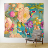 パステルカラーの牡丹と鳥 タペストリー (インサイチュ(横))