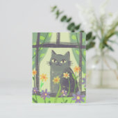 パステルカラーの猫と花の現代民俗芸術 ポストカード (スタンド正面)