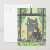パステルカラーの猫と花の現代民俗芸術 ポストカード (正面/裏面)