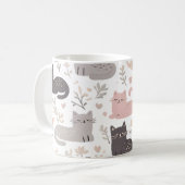 パステルカラーの猫と花柄のコーヒー コーヒーマグカップ (正面左)