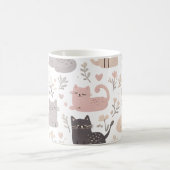 パステルカラーの猫と花柄のコーヒー コーヒーマグカップ (中央)