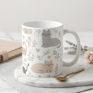 パステルカラーの猫と花柄のコーヒー コーヒーマグカップ
