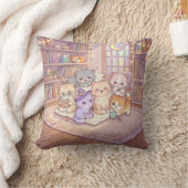 パステルカラーの猫の図書館の友達の枕 クッション (ブランケット)