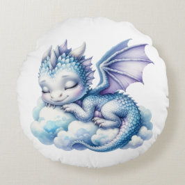 パステルカラーの眠れるドラゴン ラウンドクッション