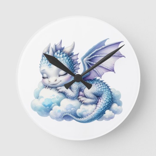 パステルカラーの眠れるドラゴン ラウンド壁時計 (正面)