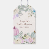 パステルカラーの秋のカボチャの花のベビーシャワー ギフトタグ (裏面)