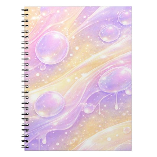 パステルカラーの紫と黄色の泡のAIアート ノートブック (正面)