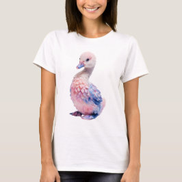 パステルカラーの綿あめのような色合いのひよこカモの女性向けデザイン Tシャツ