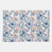 パステルカラーの繊細な水彩花模様 キッチンタオル (横)