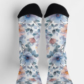 パステルカラーの繊細な水彩花模様 ソックス (上部)
