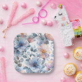 パステルカラーの繊細な水彩花模様 ペーパープレート (パーティー)