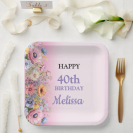 パステルカラーの美しい花々 誕生日パーティー ペーパープレート