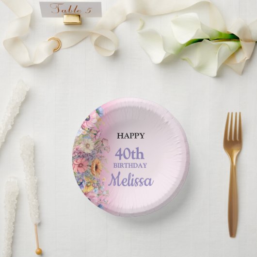 パステルカラーの美しい花 誕生日パーティー ペーパーボウル (ウェディング)